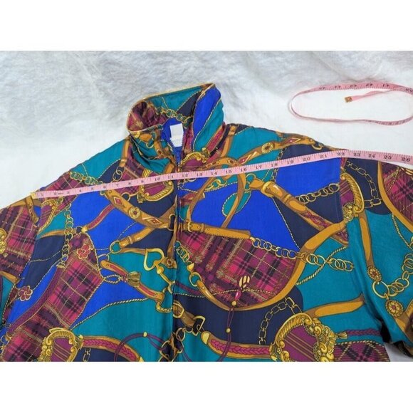 Avon Style women's sz Large 100% silk bomber jacket patch harness vintage 1990s - Picture 7 of 7